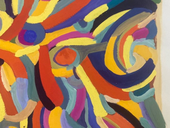 Peinture Abstrait Gouache Papier  Abstraction 1970 À Identifier Art XXe Couleur