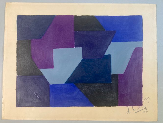 Peinture Abstrait Gouache Papier Abstraction 1970 Charles D’estève De Pradel Art