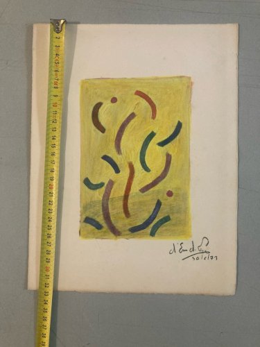 Peinture Abstrait Gouache Papier Abstraction 1973 Charles D’estève De Pradel Art