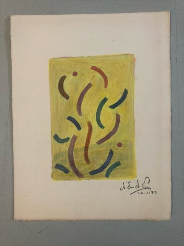Peinture Abstrait Gouache Papier Abstraction 1973 Charles D’estève De Pradel Art