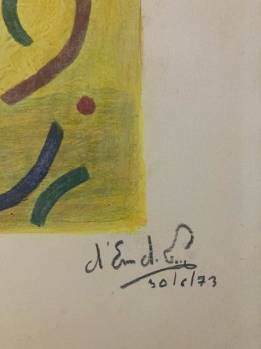 Peinture Abstrait Gouache Papier Abstraction 1973 Charles D’estève De Pradel Art