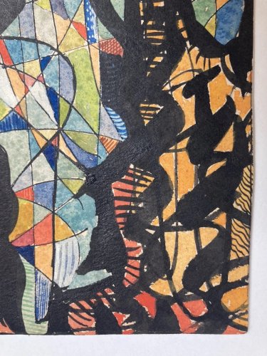 Peinture Abstrait Gouache  Papier Ancien 1960 Abstraction À Identifier Art