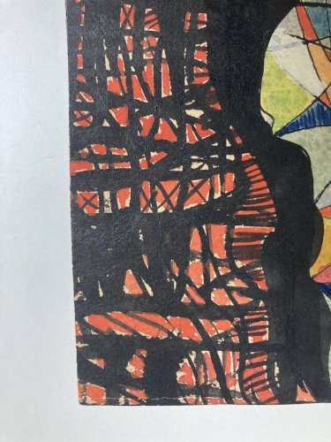 Peinture Abstrait Gouache  Papier Ancien 1960 Abstraction À Identifier Art