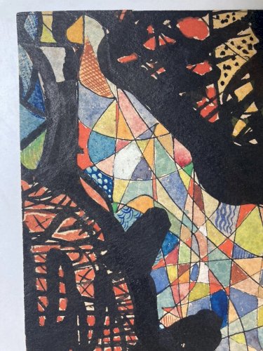 Peinture Abstrait Gouache  Papier Ancien 1960 Abstraction À Identifier Art