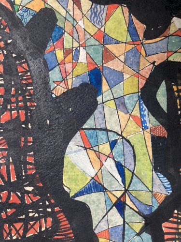 Peinture Abstrait Gouache  Papier Ancien 1960 Abstraction À Identifier Art