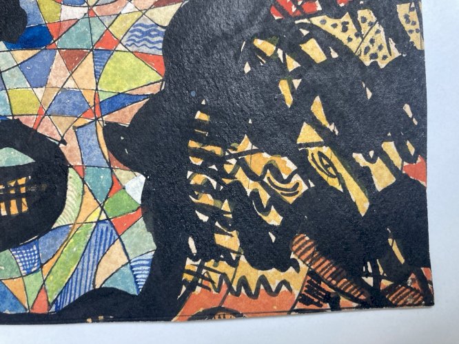 Peinture Abstrait Gouache  Papier Ancien 1960 Abstraction À Identifier Art
