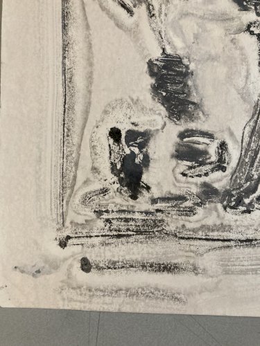 Peinture Abstrait Gouache Papier composition au bouquet de fleurs et vase, 1987