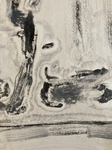 Peinture Abstrait Gouache Papier composition au bouquet de fleurs et vase, 1987