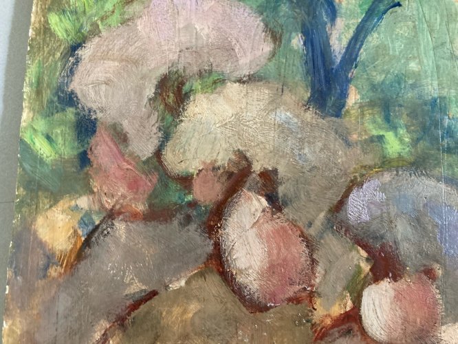 Peinture Abstrait Huile Panneau Bois 1950 Abstraction A Identifier Art
