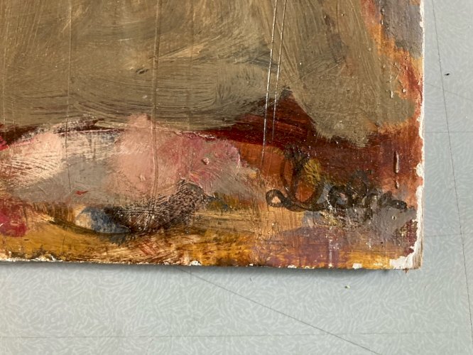 Peinture Abstrait Huile Panneau Bois 1950 Abstraction A Identifier Art