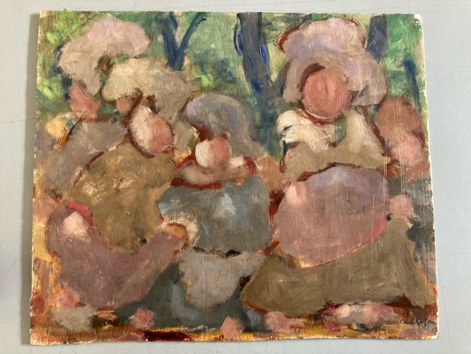 Peinture Abstrait Huile Panneau Bois 1950 Abstraction A Identifier Art