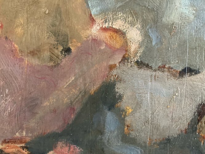 Peinture Abstrait Huile Panneau Bois 1950 Abstraction A Identifier Art