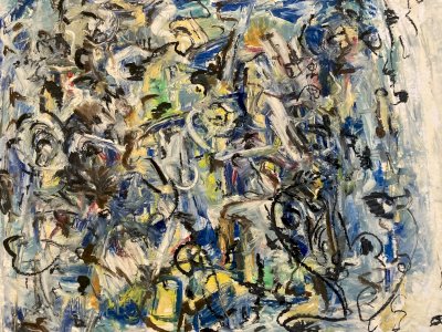 Peinture Abstrait Panneau Art Carton Ancien abstraction 1990 À Identifier