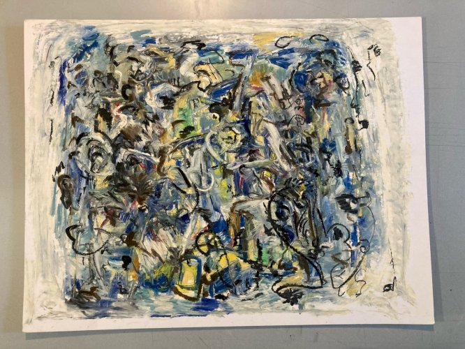 Peinture Abstrait Panneau Art Carton Ancien abstraction 1990 À Identifier