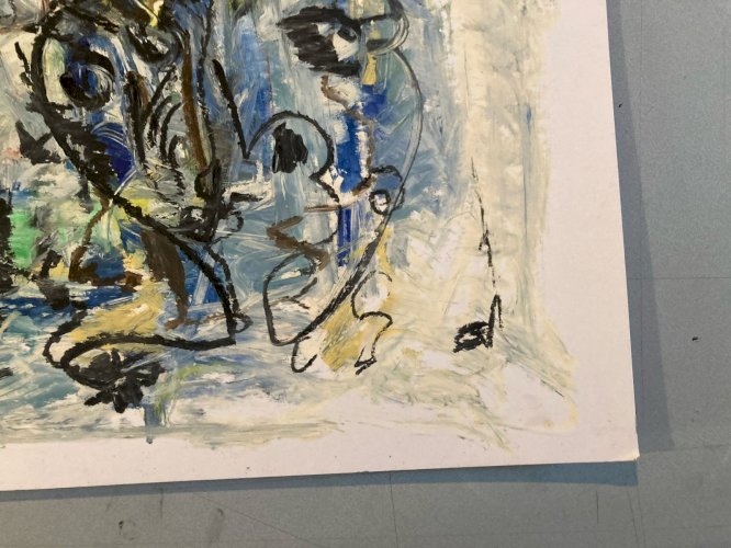 Peinture Abstrait Panneau Art Carton Ancien abstraction 1990 À Identifier