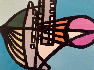 Peinture Abstrait Panneau Carton Art Ancien abstraction 1960 À Identifier