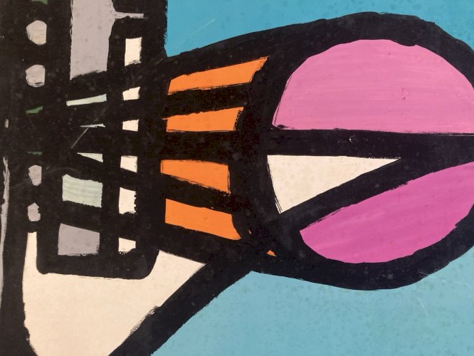 Peinture Abstrait Panneau Carton Art Ancien abstraction 1960 À Identifier