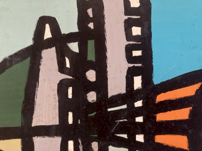 Peinture Abstrait Panneau Carton Art Ancien abstraction 1960 À Identifier