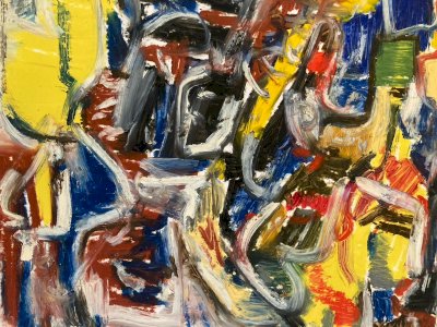 Peinture Abstrait Panneau Carton Art Ancien abstraction 1990 À Identifier