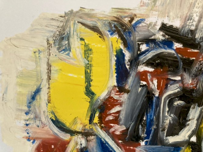 Peinture Abstrait Panneau Carton Art Ancien abstraction 1990 À Identifier