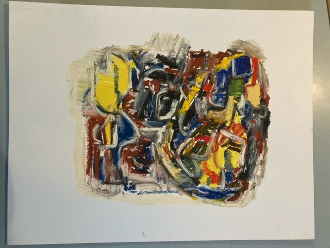 Peinture Abstrait Panneau Carton Art Ancien abstraction 1990 À Identifier