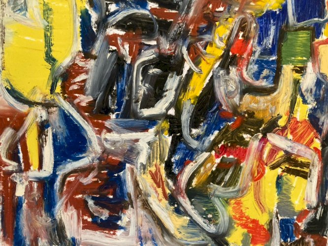 Peinture Abstrait Panneau Carton Art Ancien abstraction 1990 À Identifier