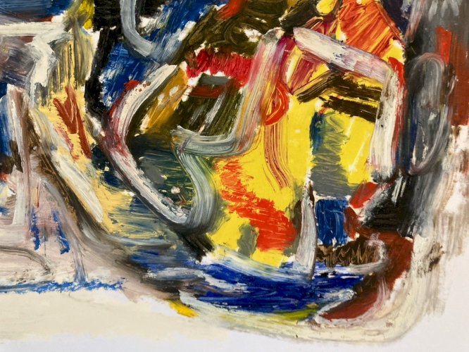 Peinture Abstrait Panneau Carton Art Ancien abstraction 1990 À Identifier