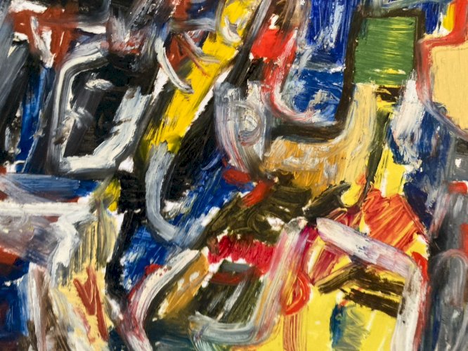 Peinture Abstrait Panneau Carton Art Ancien abstraction 1990 À Identifier