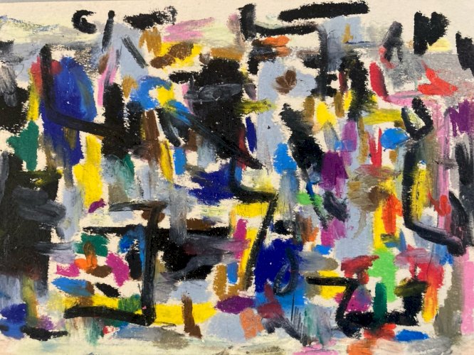 Peinture Abstrait Papier Art Craie Grasse abstraction À Identifier Painting 1990