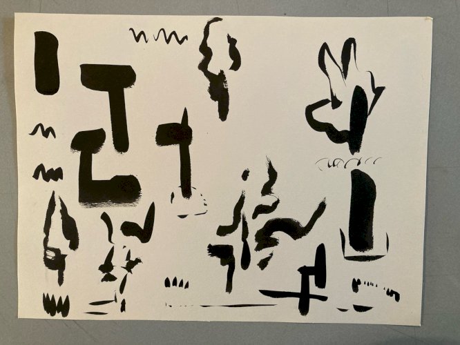 Peinture Abstrait Papier Art Gouache XXe abstraction À Identifier Painting 1990