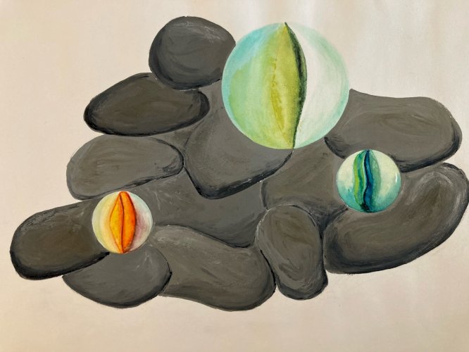 Peinture Abstrait Surréaliste Gouache Papier 1980 À Identifier Abstraction