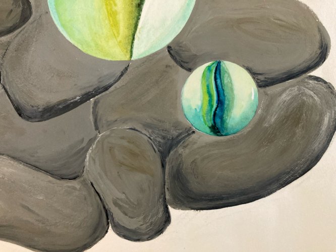 Peinture Abstrait Surréaliste Gouache Papier 1980 À Identifier Abstraction