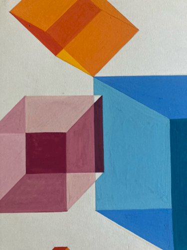 Peinture Abstraite À Identifier Gouache Abstrait Carton Art 1970 XXe