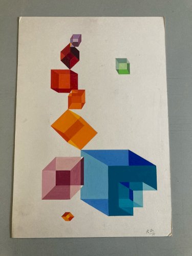Peinture Abstraite À Identifier Gouache Abstrait Carton Art 1970 XXe