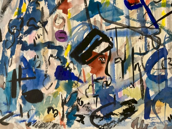 Peinture Abstraite A Identifier Gouache Sur Papier Abstrait 1980 Art