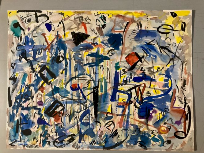 Peinture Abstraite A Identifier Gouache Sur Papier Abstrait 1980 Art