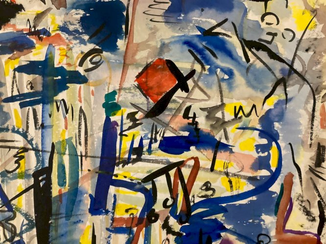 Peinture Abstraite A Identifier Gouache Sur Papier Abstrait 1980 Art