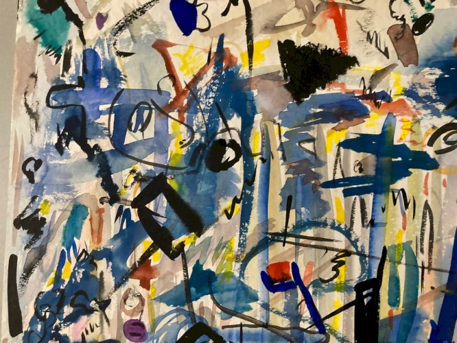 Peinture Abstraite A Identifier Gouache Sur Papier Abstrait 1980 Art