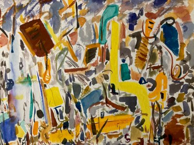 Peinture Abstraite A Identifier Gouache Sur Papier Art Abstrait 1980