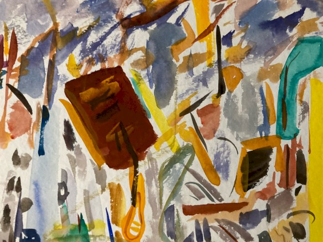 Peinture Abstraite A Identifier Gouache Sur Papier Art Abstrait 1980