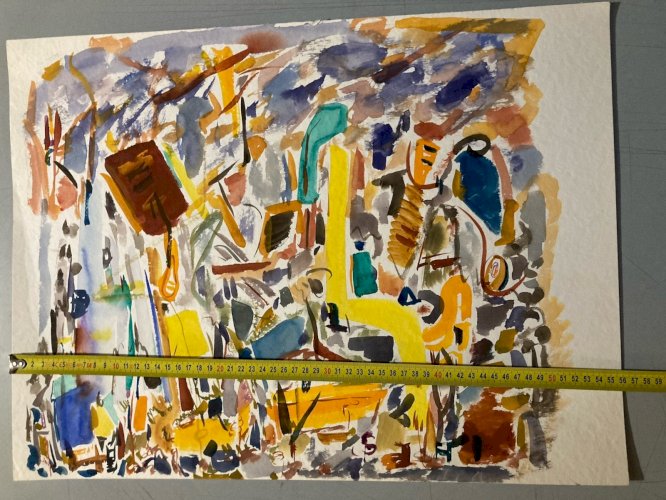 Peinture Abstraite A Identifier Gouache Sur Papier Art Abstrait 1980