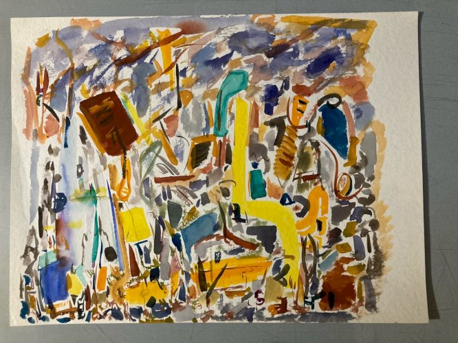 Peinture Abstraite A Identifier Gouache Sur Papier Art Abstrait 1980
