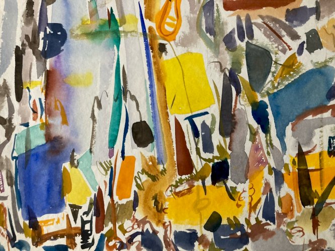 Peinture Abstraite A Identifier Gouache Sur Papier Art Abstrait 1980