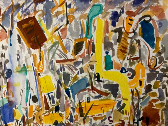 Peinture Abstraite A Identifier Gouache Sur Papier Art Abstrait 1980