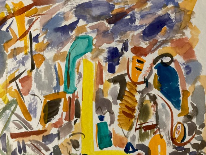 Peinture Abstraite A Identifier Gouache Sur Papier Art Abstrait 1980
