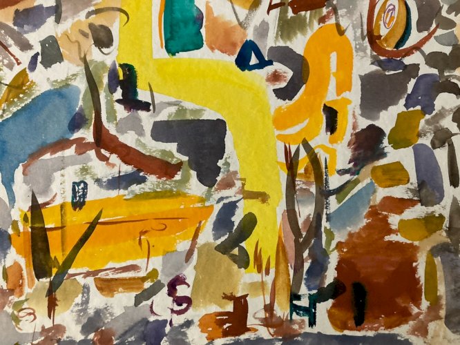 Peinture Abstraite A Identifier Gouache Sur Papier Art Abstrait 1980