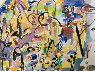 Peinture Abstraite Art A Identifier Gouache Sur Papier Abstrait 1980