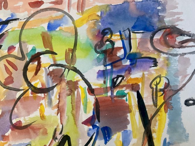 Peinture Abstraite Art A Identifier Gouache Sur Papier Abstrait 1980