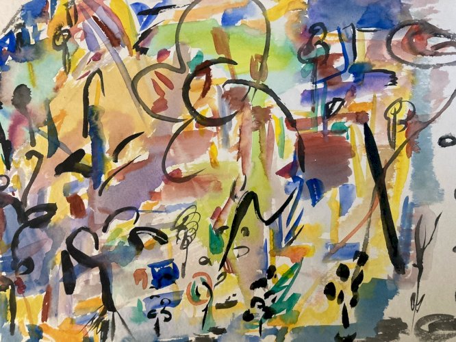 Peinture Abstraite Art A Identifier Gouache Sur Papier Abstrait 1980