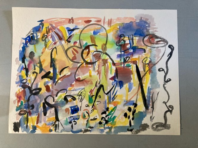 Peinture Abstraite Art A Identifier Gouache Sur Papier Abstrait 1980